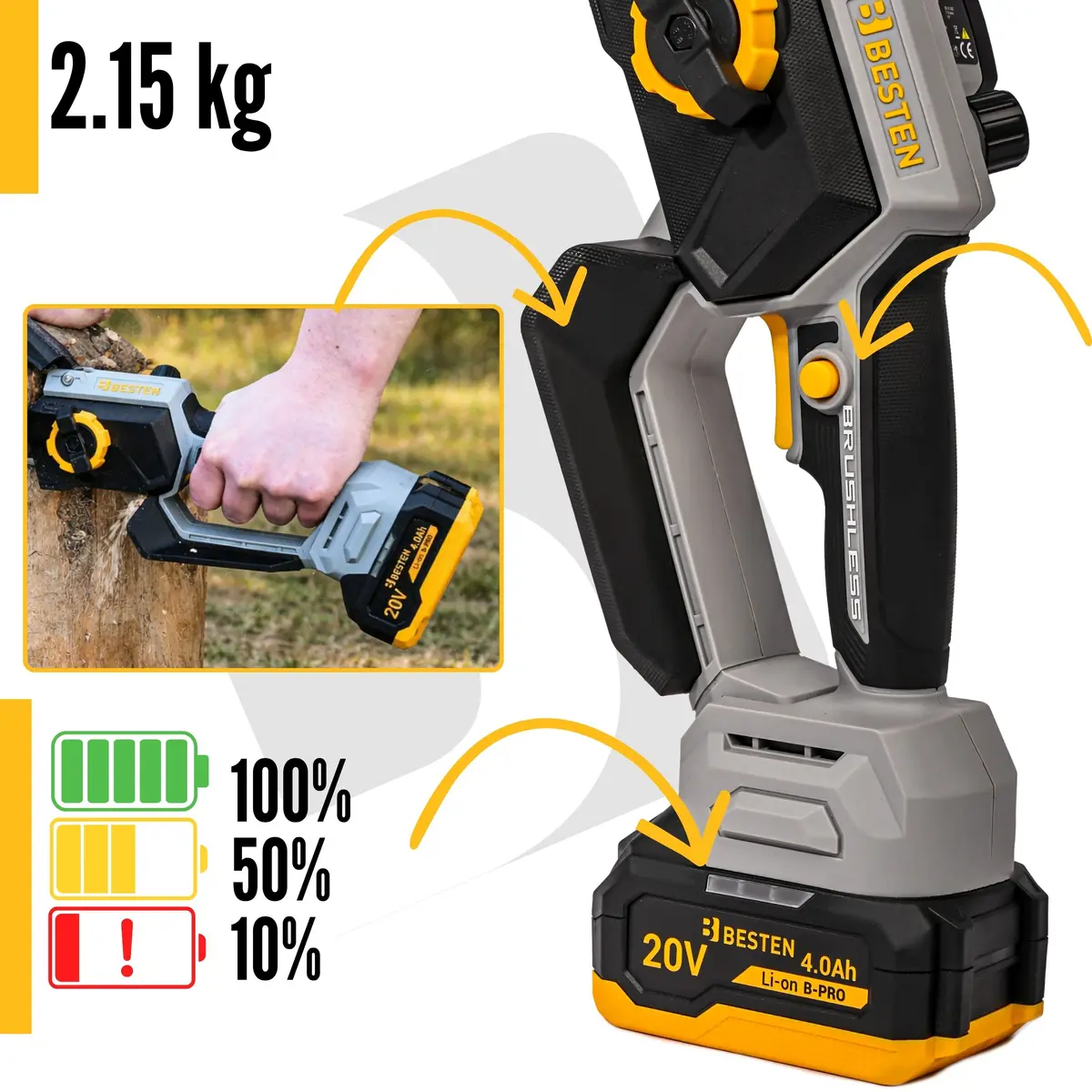 Piła akumulatorowa 8 cali BESTEN BE0002894 - lekka konstrukcja